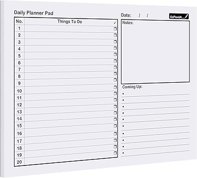 To Do List Pad Things To Do Today Daily Planner Pad High Quality Heavyweight 100 Gsm Paper By Goplanuk 60 Pages Amazon Co Uk Office Products