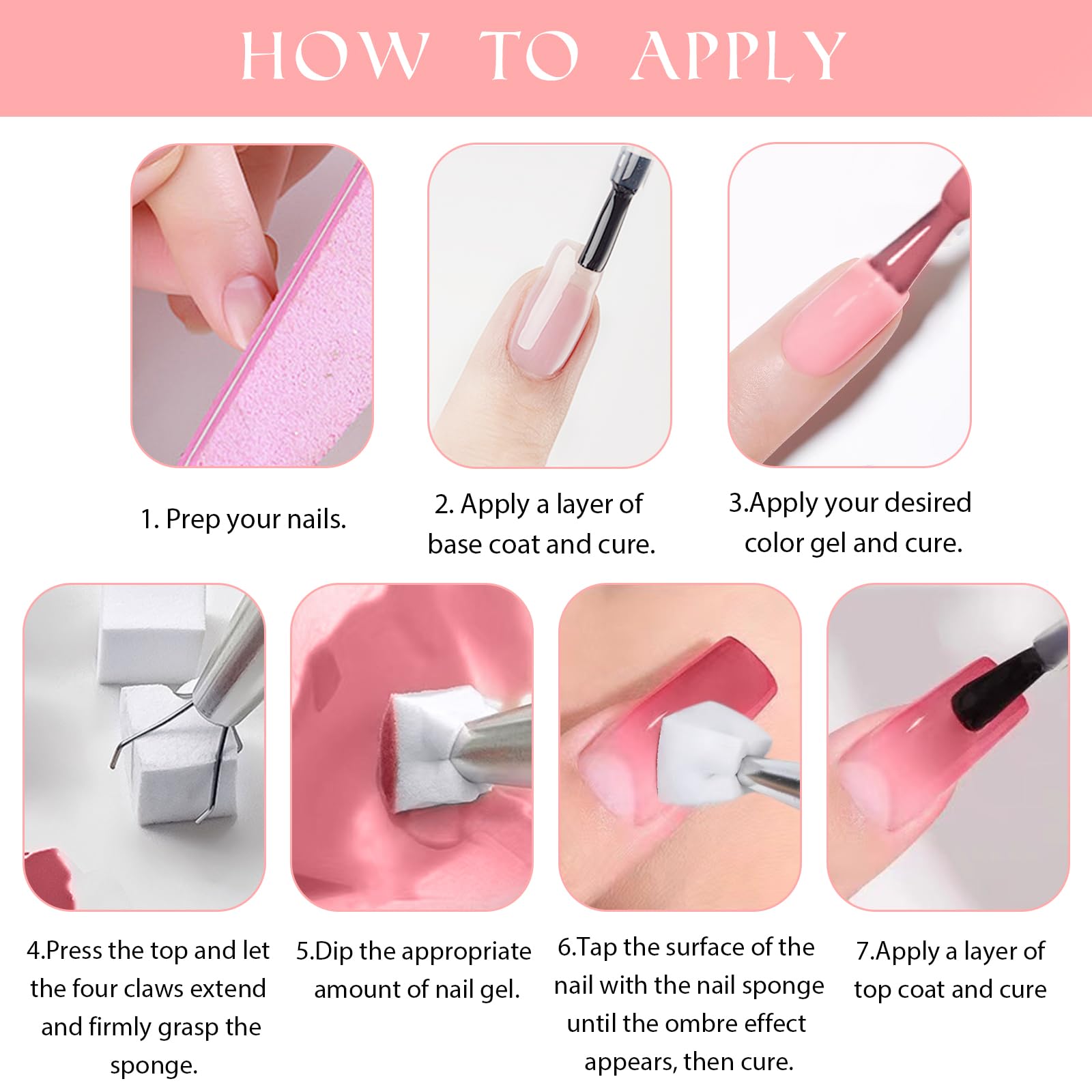 U-Shinein Gradient Painting Gel, 9 Colors Ombre Gel Nail Polish with 100Pcs Nail Sponges & 4 Claws Metal Grabber, Sponging Gel Nail Polish for Ombre Nails Aura Nails, French Manicure DIY Nail Art (01) - Image 7