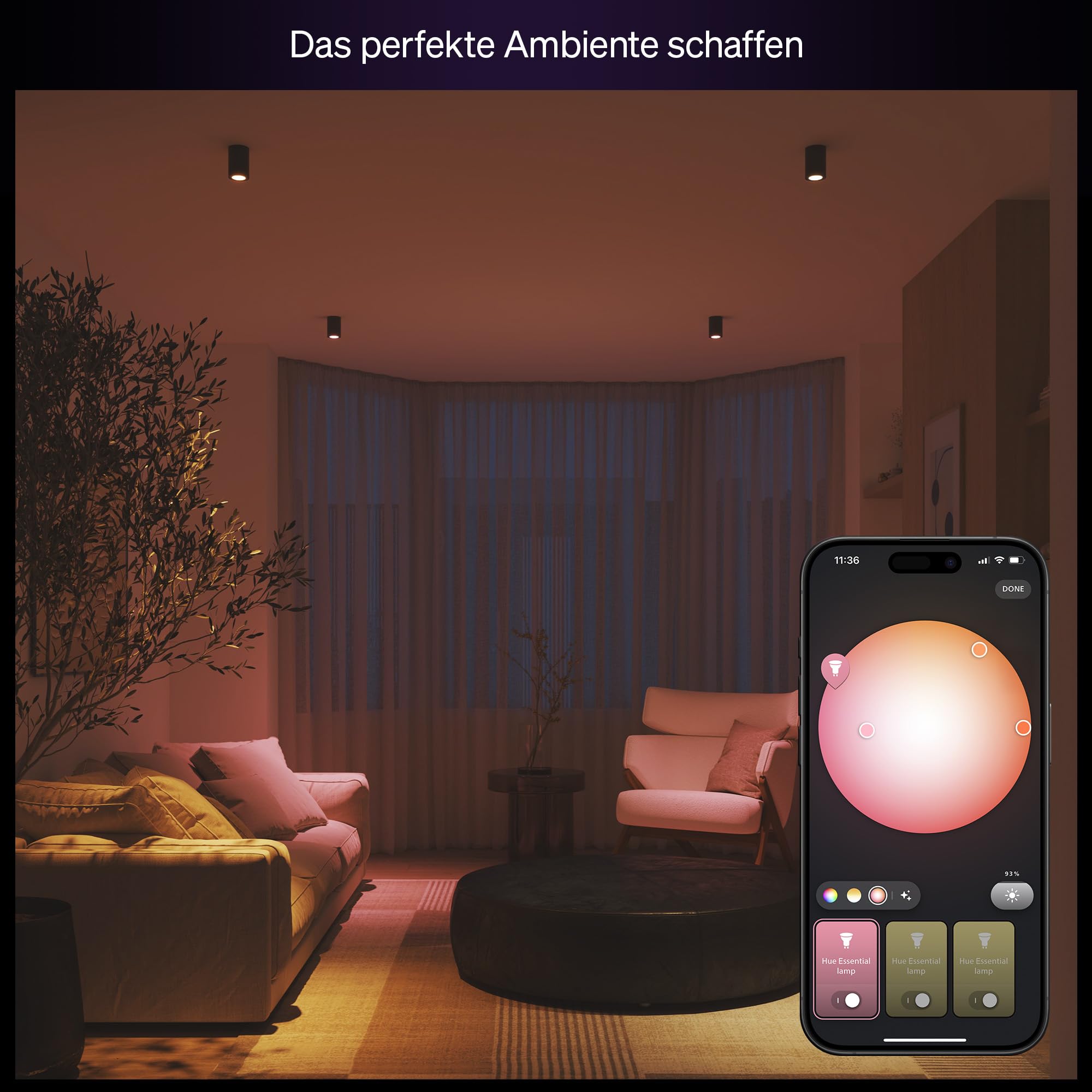 Philips Hue Essential Smart LED GU10 Spotlight, Weiß und Farbe, 345 lm Energiesparlampen, dimmbar, LED Leuchtmittel kompatibel mit Alexa, Google Assistant und Apple Home, 4er Pack 3