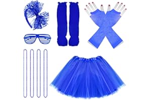 jiebor 80s Costume Outfits Accessories for Girls Kids Tutu Skirt Leg Warmers Fishnet Gloves Shutter Glass Headband Necklace