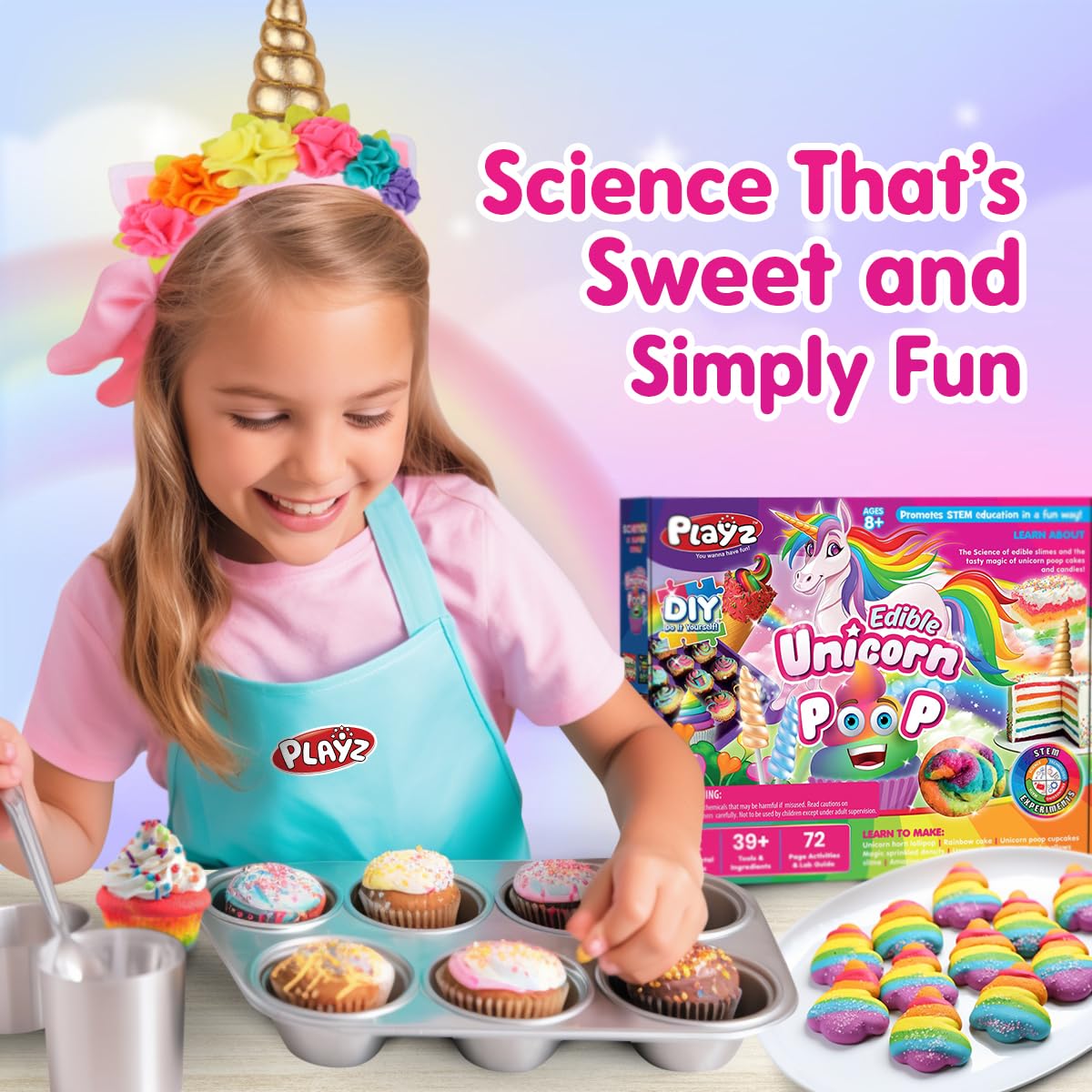 Playz Unicorn Poop Candy Making Science Kit for Kids Ages 8-12 Years Old - Food Science Chemistry Kid Science Kit with 32 Experiments to Make Chocolates, Educational Science Kits for Boy & Girls