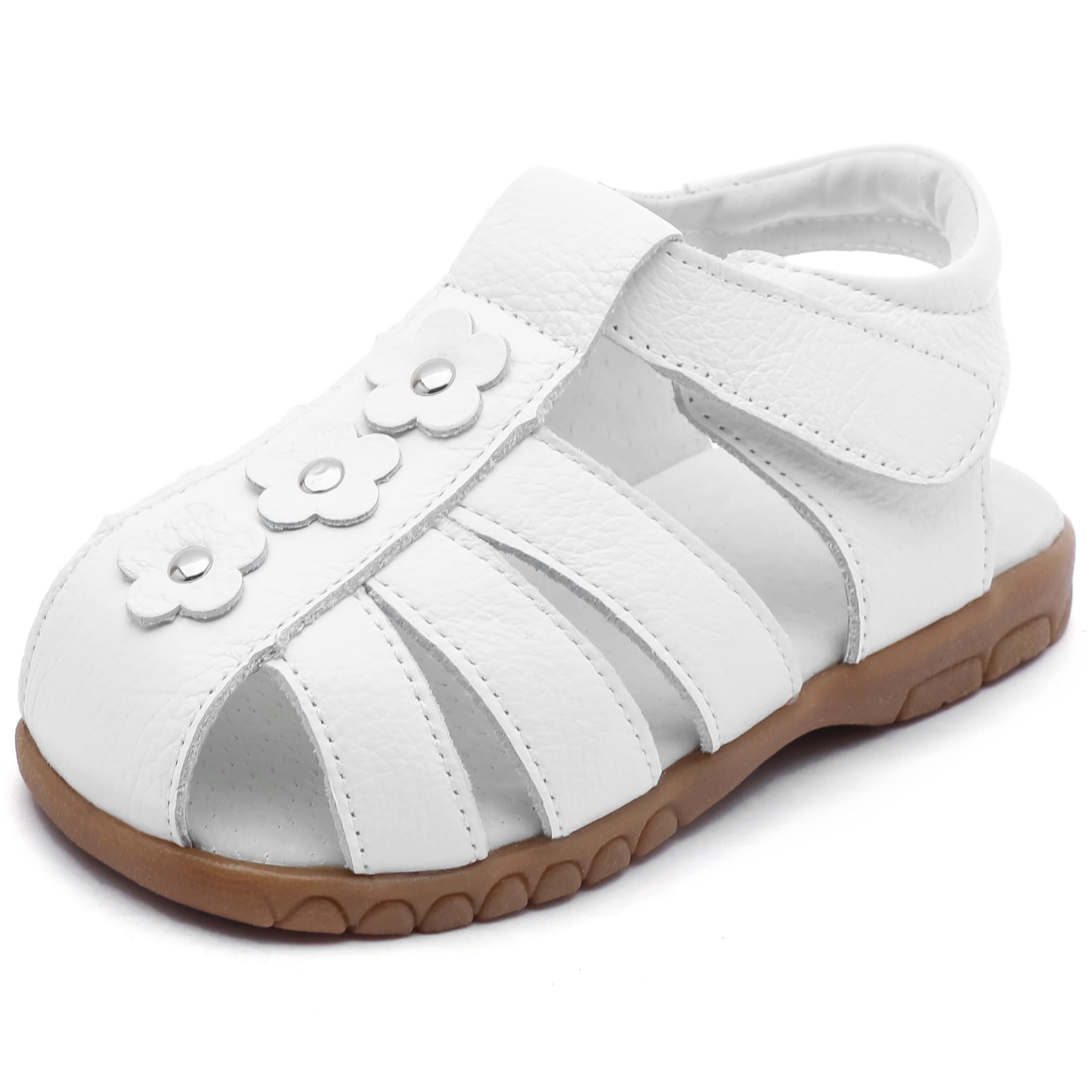 Photo 1 of **STYLE DIFFERS/RUNS BIG** Femizee Baby Girls Leather White Sandals Summer Flower Dress Sandals for School Party Wedding Size 8.5 Toddler,White 3 Flowers,1538 CN27