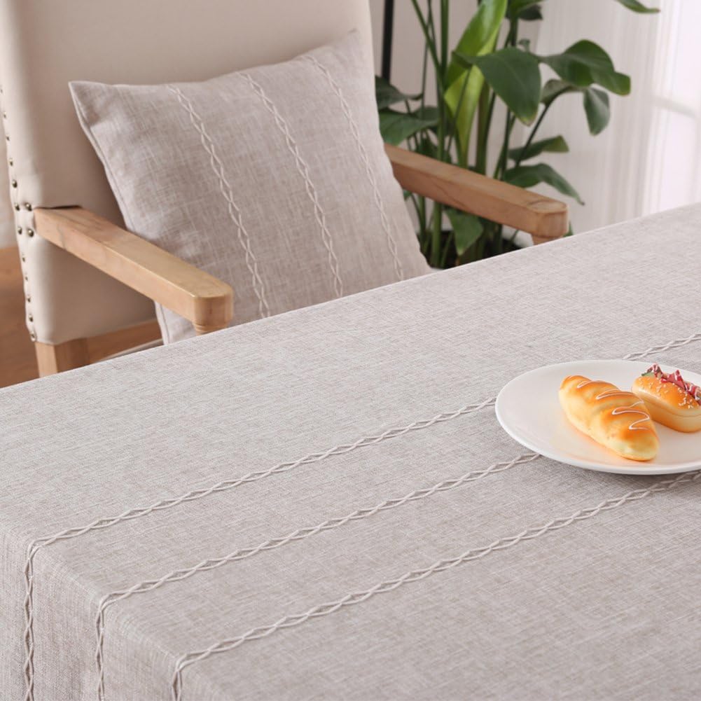 Solid color cotton linen tablecloths,Thickened striped tablecloths for dining table teapoy coffee side table cafe restaurant kitchen picnic tv cabinet desk-B 130x190cm(51x75inch)