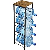 smusei Water Jug Holder Stand 5 Gallon Water Bottle Holder with Shelf, Heavy Duty 4-Tier Water Bottle Organizer Rack 5 Gallon Water Dispenser Stand for Home Office, Rustic Brown