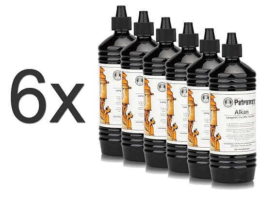 CAGO 6 x Petromax Alkan Lampenöl/Petroleum/Paraffinöl 1 Ltr. Flasche
