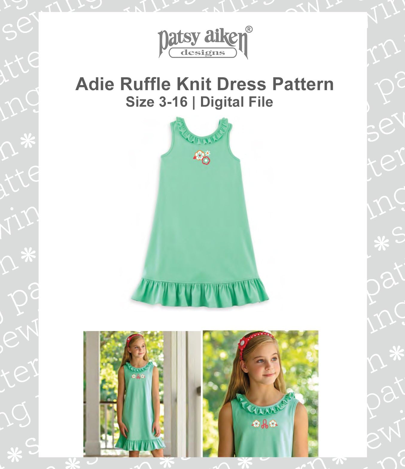 Patsy Aiken S12-941 Girls Knit Dress Sewing Pattern (Sizes 3-16) Digital PDF
