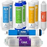 Express Water – 1 Year Alkaline Reverse Osmosis System Replacement Filter Set – 10 Filters with 100 GPD RO Membrane – 10 inch Size Water Filters