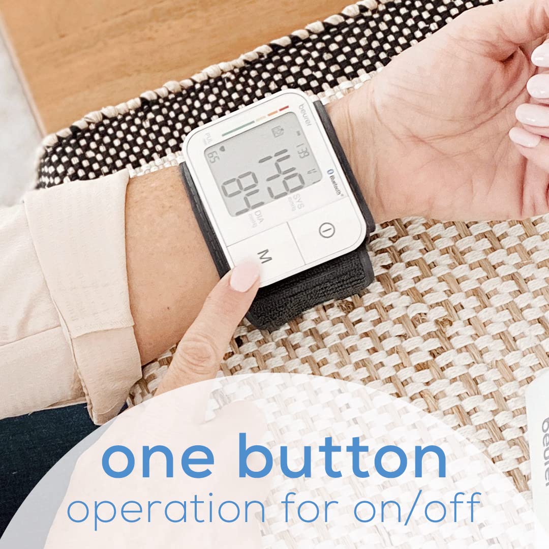 Beurer BC57 Wrist Blood Pressure Monitor – Automatic Wrist Blood Pressure Cuff - Bluetooth – 120 Memory Spaces with Irregular Heart Rate Detection, Large Display, Resting Indicator, Storage Case