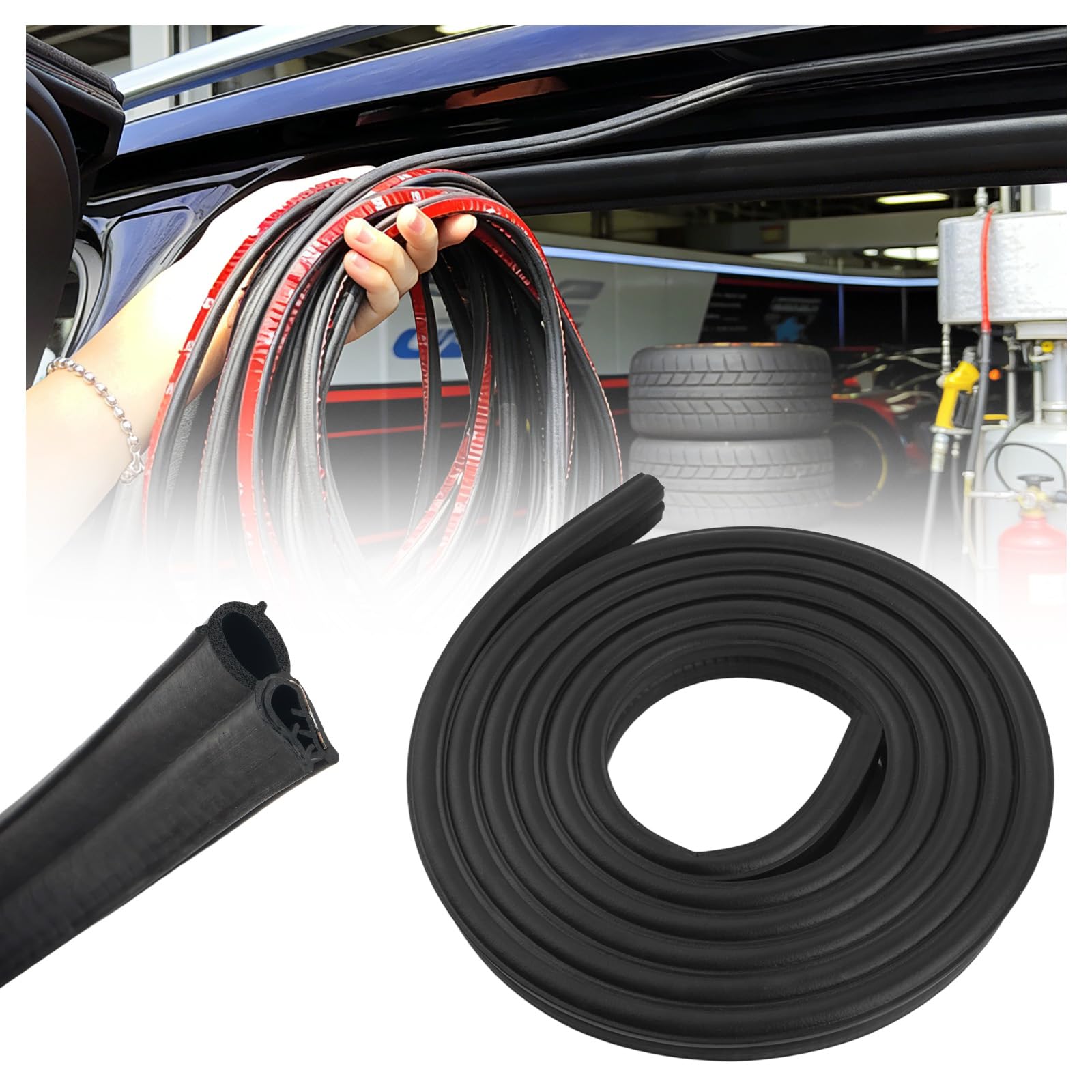 Photo 1 of 10Ft Car Door Weather Stripping with Top Bulb,Upgraded Rubber Edge Trim Automotive Weather Stripping for Avoiding Doors Collisions,Universal Car Door Seal Strip for Most Vehicles