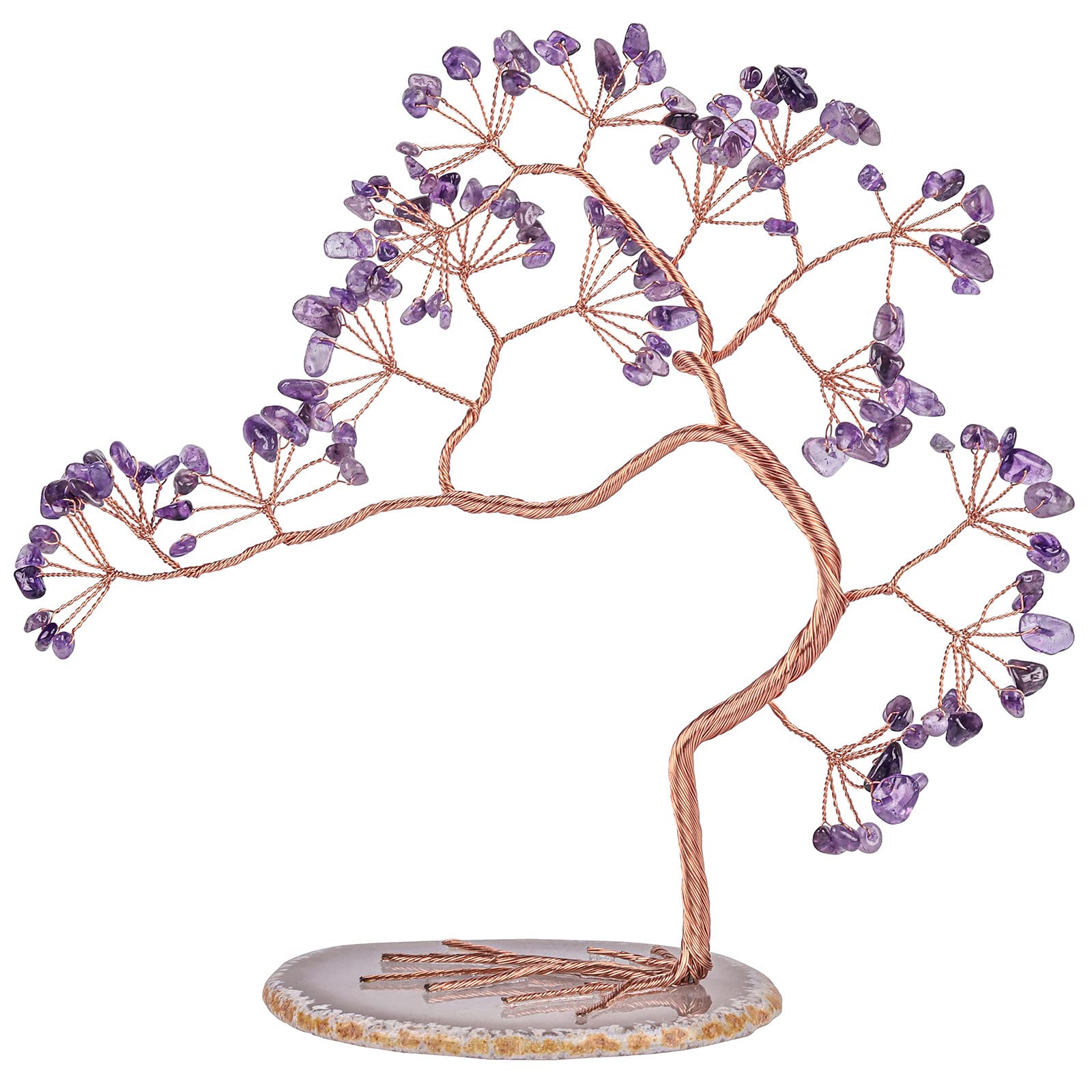 Nupuyai Irregular Amethyst Crystal Tree with Agate Slice Base, Money Tree Figurines Fengshui Crystals Ornament for Home Office Decor