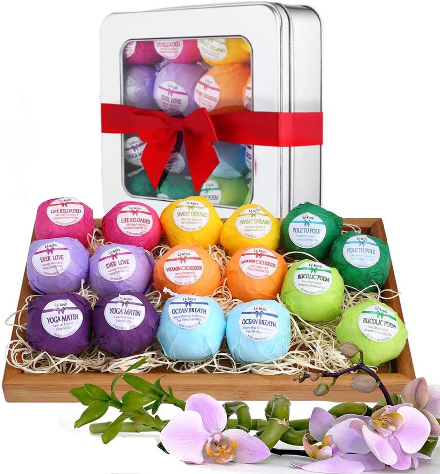 Bath Bombs Gift Set, 16pcs 60g Fizzy Bath Bombs Fizzies Spa Kit for Women Men and Kids, Relieves Fatigue & Moisturizes Dry Skin (16pcs)