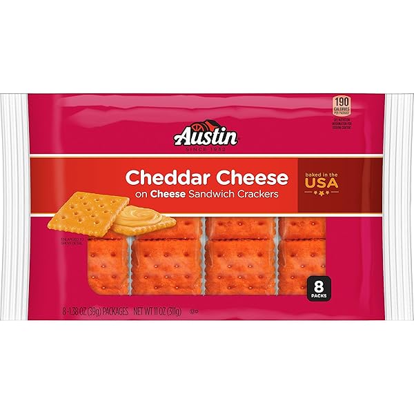 AUSTIN CHEDDAR CHEESE FLAVORED SANDWICH CRACKERS, LUNCH SNACKS, 11OZ TRAY (8 PACKS)