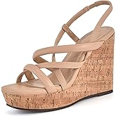 Coutgo Women Platform Wedge Sandals Cork Slingback Wedges Espadrilles Heels Summer Shoes