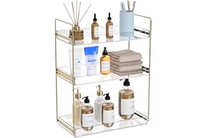 NPPLUS Bathroom Countertop Organizer, 3 Tier Acrylic Tray Vanity Counter Skincare Organizer Shelf, Kitchen Under Sink Standing Rack, Home Storage Holder for Lotion Makeup Cosmetics Perfume Spice, Gold