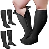 Hillban 2 Pair 15 - 25 Mmhg Wide Plus Size Calf Zipper Compression Socks for Women Men