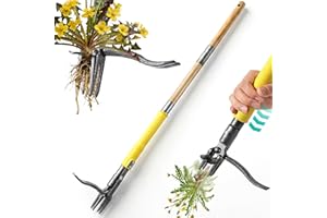 Weed Puller Tool Stand Up with Slide-Release Ejection, Reinforced Steel Weeder with 3-Section Long Handle, No-Touch Cleaning 