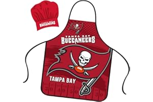 Mojo Licensing Tampa Bay Buccaneers Apron Chef Hat Set Full Color Universal Size Tie Back Grilling Tailgate BBQ Cooking Host