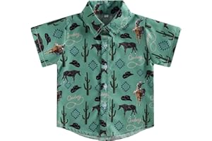 DNOMAID YZARC Western Baby Boy Clothes Button Down Short Sleeve Shirts Country Cowboy Dress Shirt Tops Summer Vintage Clothes