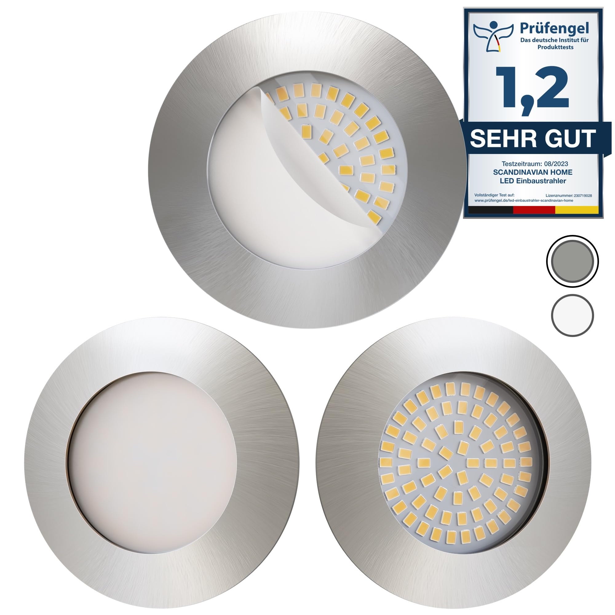 Scandinavian Home Set of 3 LED Recessed Spotlights 230 V 60 mm 70 mm I Suitable for Bathroom I Warm White CRI 90 4.5 W 500 lm 3000 K 68 mm I Stainless Steel Design with Frosted Glass I LED