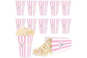 K KUMEED 20 pcs Movie Night Large Popcorn Favor Boxes, 7.8 Inches Tall Pink & White Striped Popcorn Bowls for Movie Theme Party Supplies