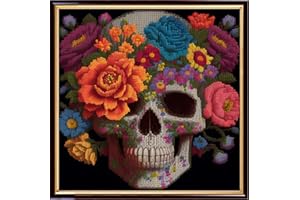 Findvoor Stamped Cross Stitch Kits for Beginners Full Range of Cross Stitching Embroidery Pattern for Kids or Adults, 11CT DIY Needlepoint Embroidery Starter Kits-Lower Skeleton 17.7x17.7 inch