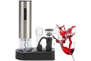 One-Touch Electric Wine Opener Set - Rechargeable Automatic Wine Opener - Stainless Steel Electric Bottle Opener with Foil Cu