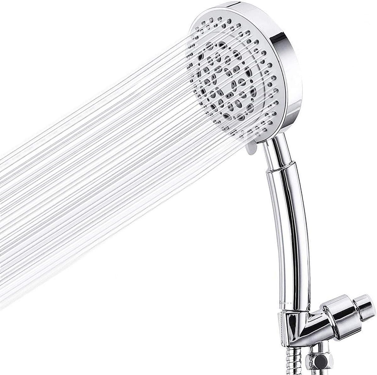 Baban Handheld Shower Head High Pressure Luxury 8 Function Detachable Showerhead with Angle Adjustable Bracket & Stretchable Hose- Full Flow Massage Rain Waterfall for Your Shower Experience, Chrome