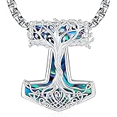 Eusense Viking Jewelry for Men Women Sterling Silver 925 Mjolnir Thors Hammer Pendant Celtic Cross Necklace Wolf Odin Raven Freya Goddess Norse Pagan Compass Vegvisir Yggdrasil Nordic Viking Necklaces Gifts