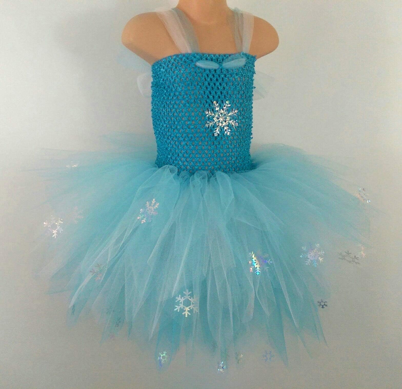 Frozen Inspired Snowflakes Ice Wintery Childrens Multi Layered Blue and White Tutu Dress - Festive - Cosplay - Dance -Play - Costume