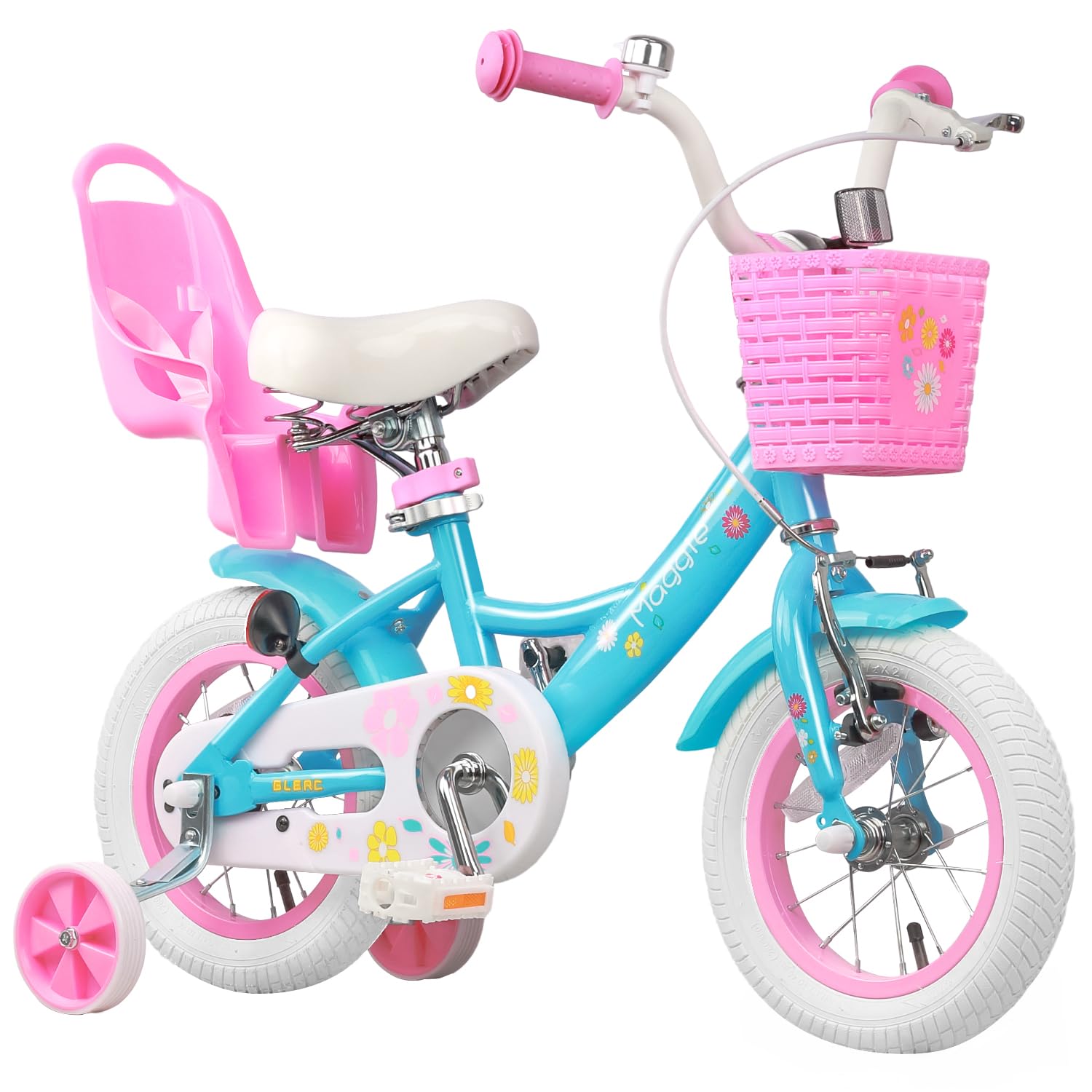 Glerc Maggie Girls Bike, 12-20 Inch Kids Bike for 2-13 Years Old Children, Princess Style Kids Bicycle with Doll-Seat & Basket & Training Wheels, Multiple Colors