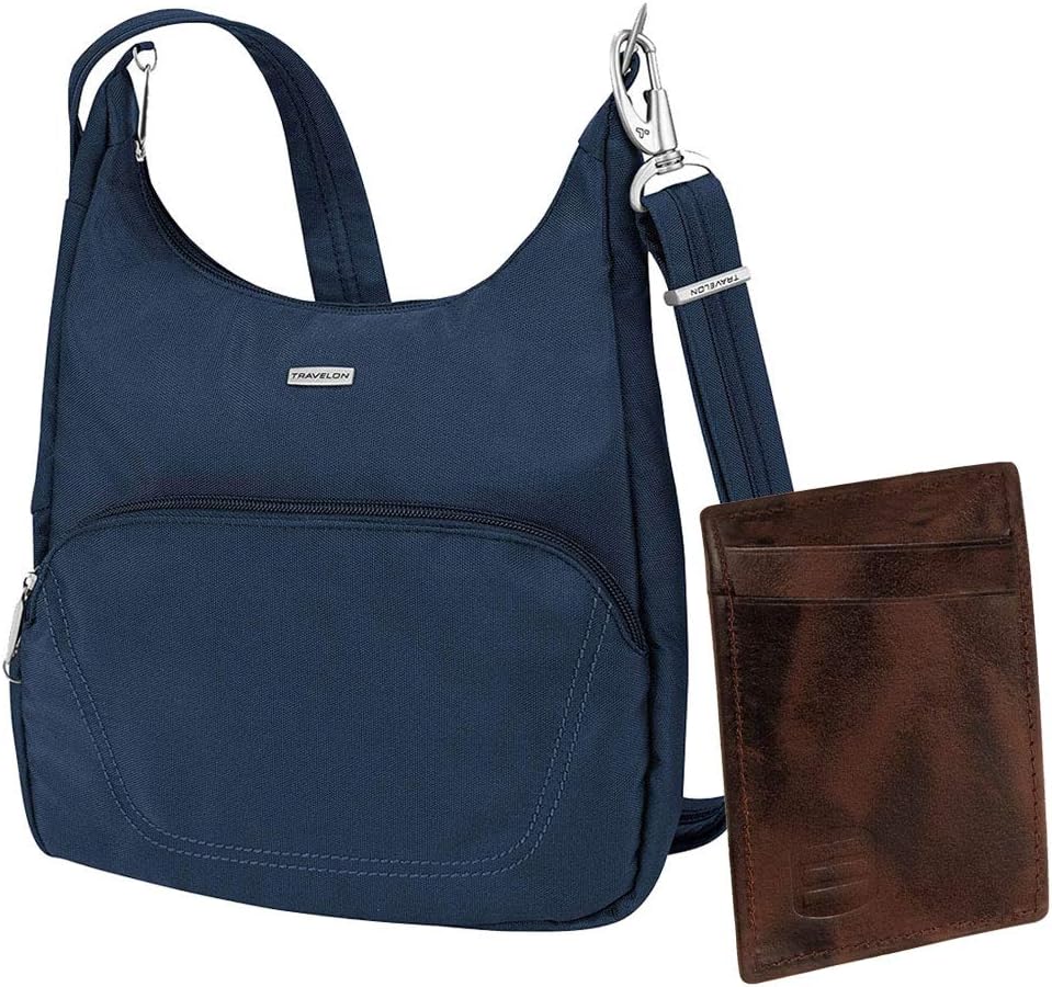 Travelon 42457 Anti-Theft Classic Essential Messenger Bag with Metal Charm Keychain (Midnight)