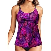 Women Underwire Tankini Top Only - Modest Flowy Bathing Suit Swimsuit Tops with Bra Support No Bottom
