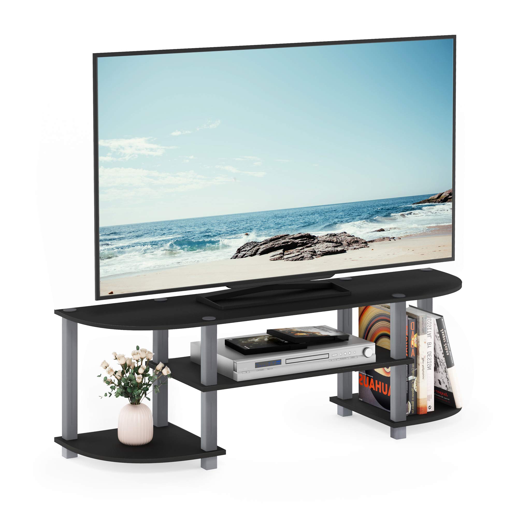 Furinno TURN-S-TUBE TV Stand, Wide Entertainment Center, TV Console for TV up to 55 Inch, for Living Room, Bedroom, Black