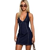 Princess Polly Women's Say Goodnight Denim Halter Mini Dress