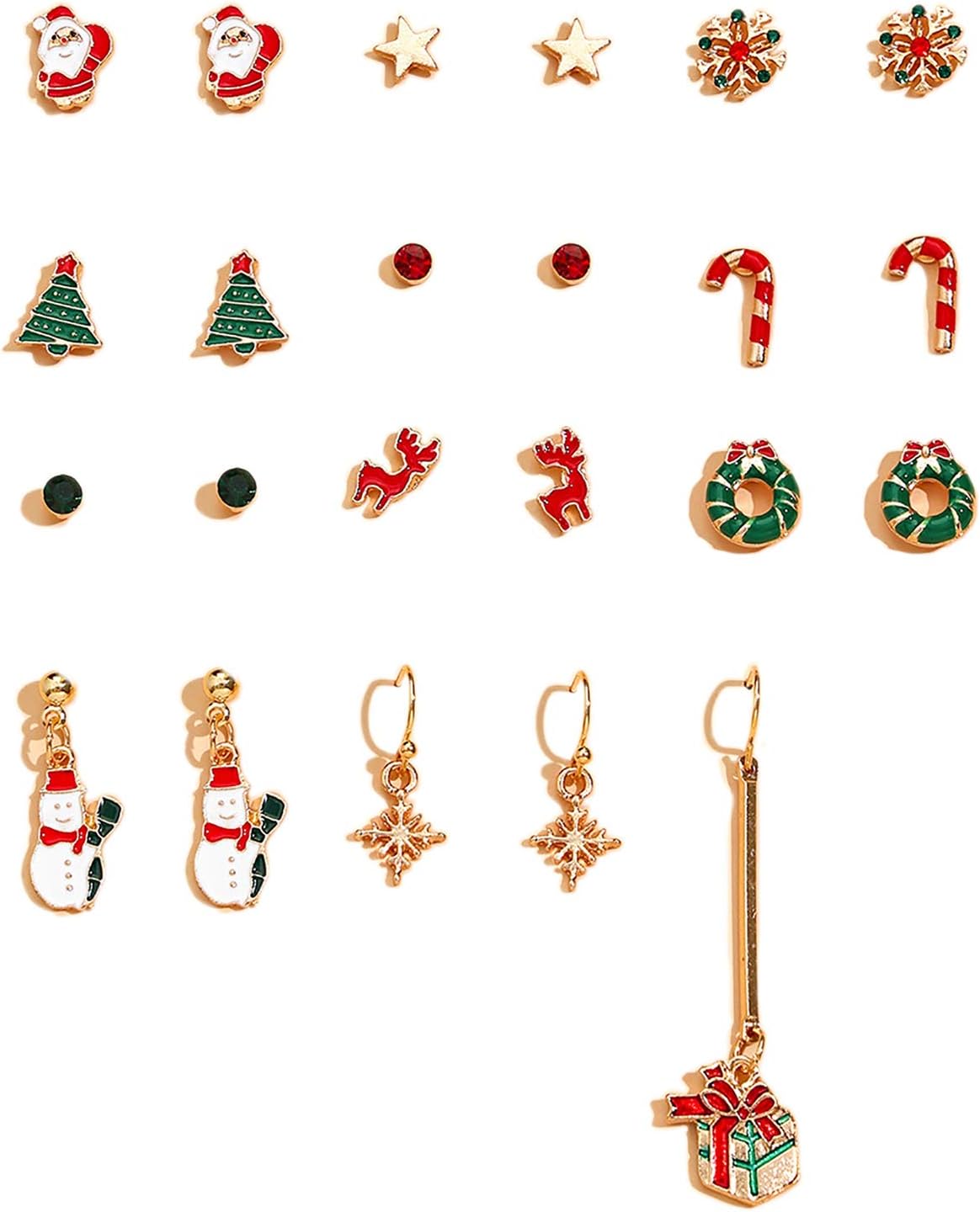 12 Pairs Christmas Stud Earrings for Women Holiday Earrings for Girls