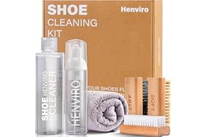 Henviro Shoe Cleaner Kit for Sneaker - 8.5 Oz Shoe Cleaning Kit with Shoe Brushes & Towel, White Shoe Sneaker Cleaner Kit, Suede Shoe Cleaner for Suede Mesh Leather Knit, and Most Materials