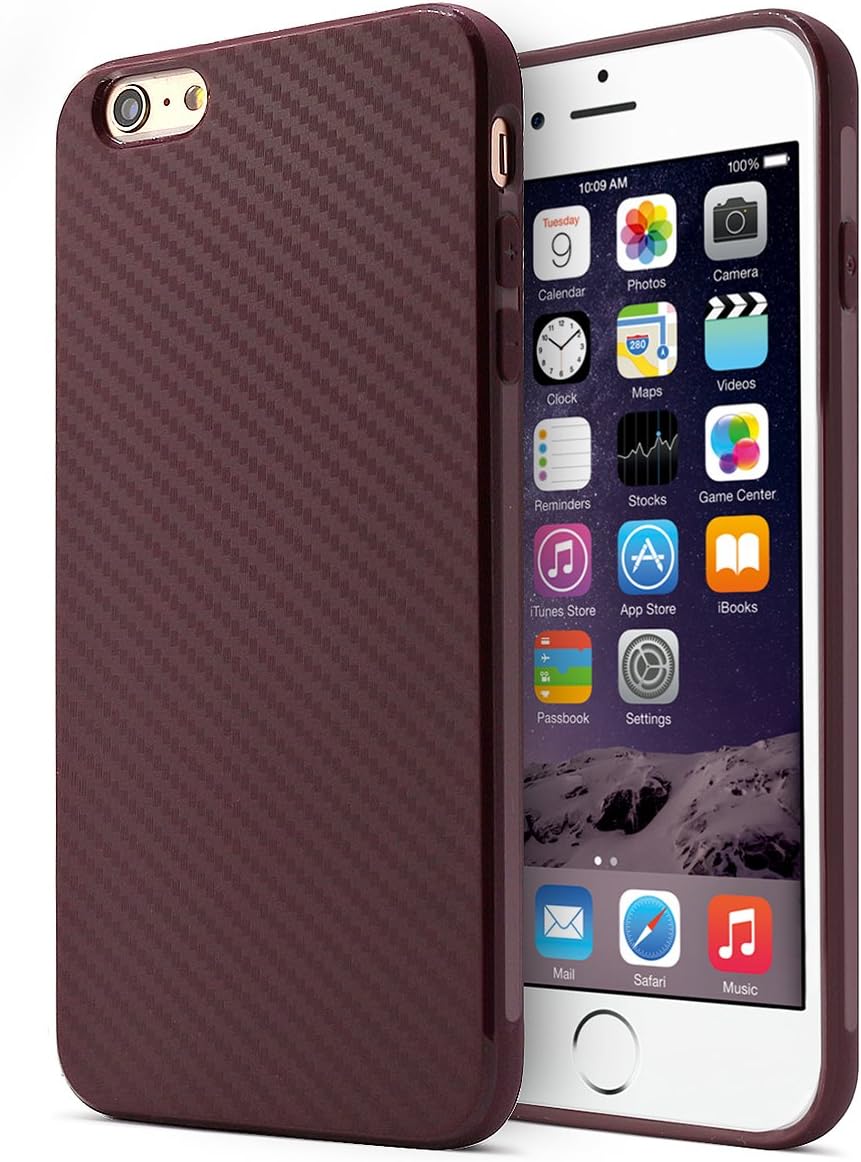 MUNDULEA Compatible iPhone 6 /iPhone 6s Case, Soft TPU Back Carbon Fiber Protective Cover Compatible iPhone 6/6s (Burgundy)