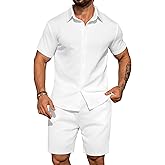 URRU Men's Shirt and Shorts Set Summer Outfits Short Sleeve Casual Button Down 2 Piece Shorts Set