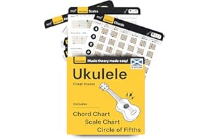 NOISY CLAN Ukulele Chord Chart Cheat Sheets - Back to School Music Learning Tool - Learn Scales, Keys and Chords - Music Theory MADE EASY! Expand Uke Playing Quickly, For Beginners and Intermediate Players