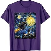 Witch Halloween Van Gogh Style Starry Night Graphic T-Shirt