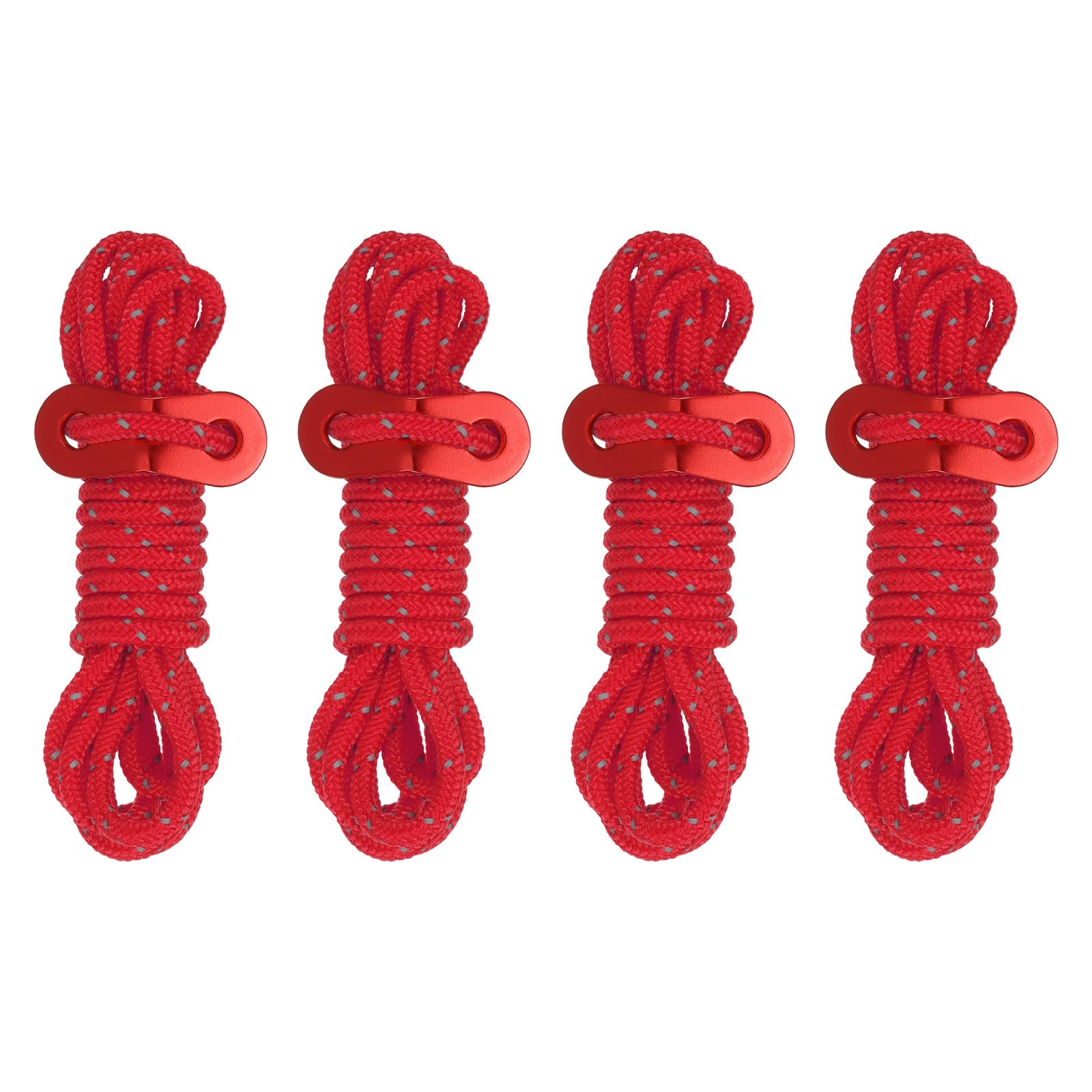 PATIKIL 4mm Tent Rope, 4 Pack 6.5ft Reflective Guyline Cord Tied Downs Rope Paracord Cord Camping Ropes with Red Aluminum Cord Adjusters for Camping Hiking Tent, Red