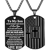 Coolvy To My Son Necklace from Mom Dad, Dog Tag Cross Necklace for Men, American Flag Birthday Christmas Gifts for Son in Law Grandson Daughter Granddaughter Family Jewelry
