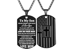 Coolvy To My Son Necklace from Mom Dad, Dog Tag Cross Necklace for Men, American Flag Birthday Christmas Gifts for Son in Law Grandson Daughter Granddaughter Family Jewelry
