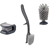 Joseph Joseph Kitchen Set Knife and Cutlery Cleaner Dish Glass Brush, 3-piece, Gray