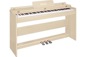 WENCAI 88 Key Fully Weighted Digital Piano Keyboard, 88 Keys Hammer Action Electric Pianos, Wooden Classic Upright Electronic Piano for Beginner, Professional, Midi Compatible, Triple Pedal (beige)