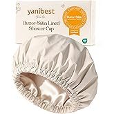 Yanibest Shower Cap for Women Reusable Waterproof,Satin Lined Bath Cap with Soft Elastic Band,Large Washable Hair Caps for Shower