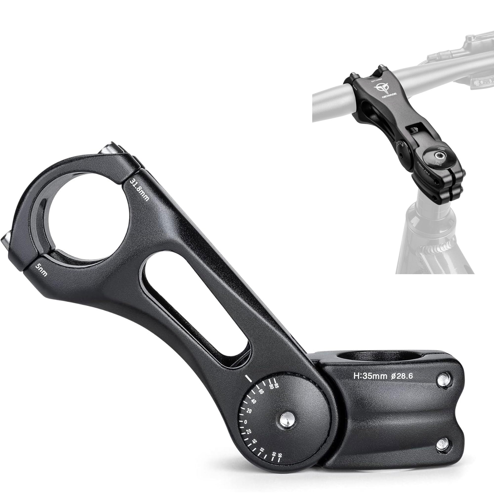 GEWAGE Adjustable Bicycle Stem Riser for 31.8 (1-1/4 Inch) Handlebars, Alloy Aluminium Bicycle Stem Height Adapter for Most MTB, Road Bikes, BMX, E-Bike (125mm)