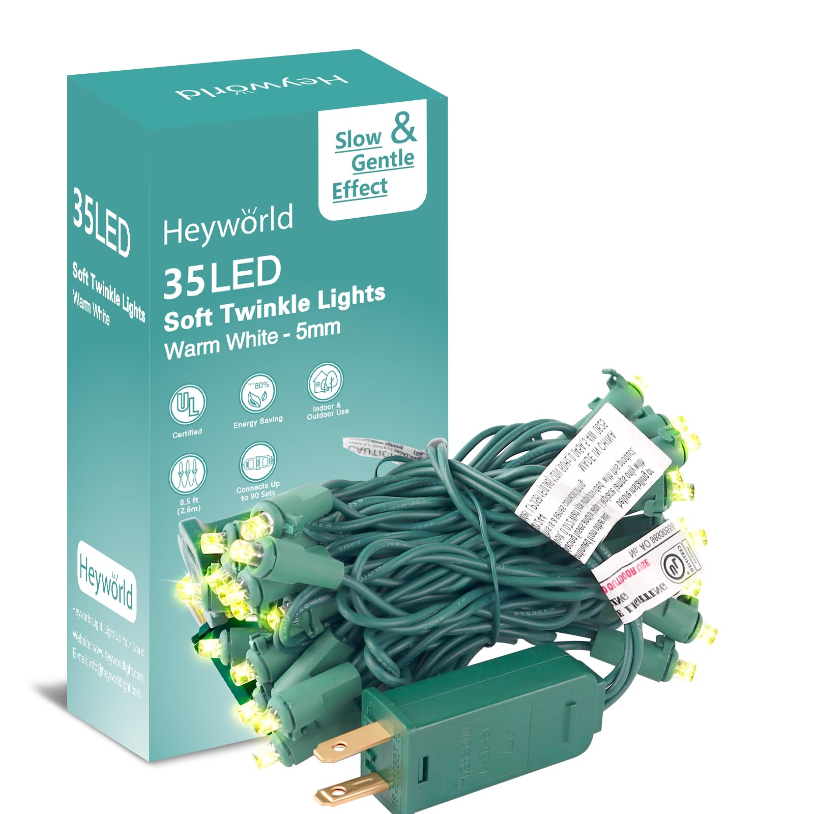 Photo 1 of **UNTESTED*** Heyworld Slow Twinkle Christmas Lights, 35 LED 10ft UL Certified Soft String Lights, 5mm Waterproof Fairy Glow for Indoor/Outdoor Christmas, Wedding, Garden Decor