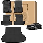 Peleus Floor Mats for Ford Mustang 2015-2025 2026 (NOT for Mach-E,Cargo w/o Subwoofer Box),TPE All Weather Protection 2 Rows Car Floor Liners with Cargo Liner for Ford Mustang Trunk Mat+Floor Mats