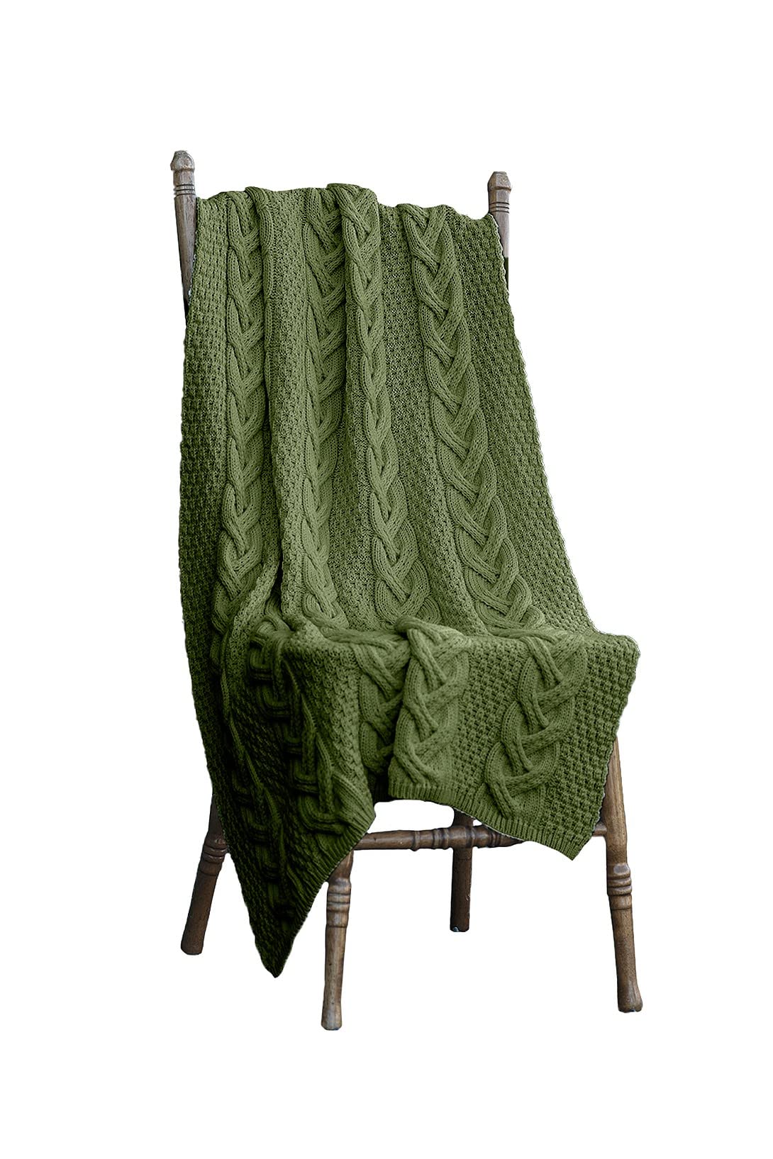 Aran Woollen Mills Super Soft Merino Wool Throw Blanket Cable Knot 38" x 60" Made in Ireland (Meadow Green)